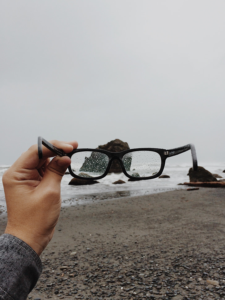 glasses, beach, rain, weather, hand, grey, rock