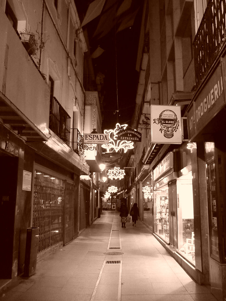 ulica, komercijalni, zatvorena, noć, Božić, ukrasi, svijetle