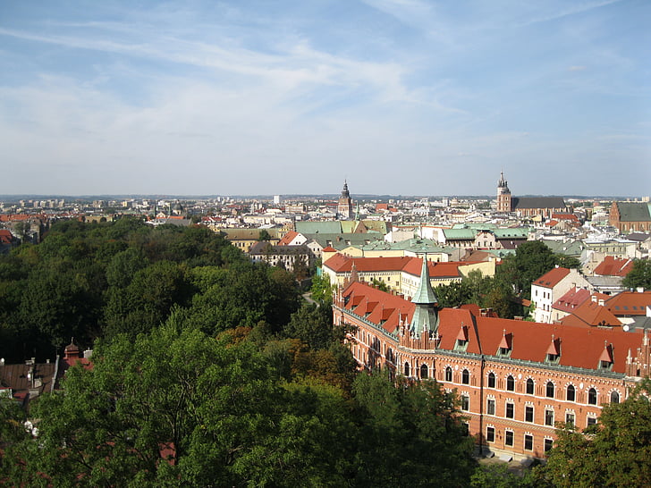 Krakov, krajina, město, Polsko, Panorama