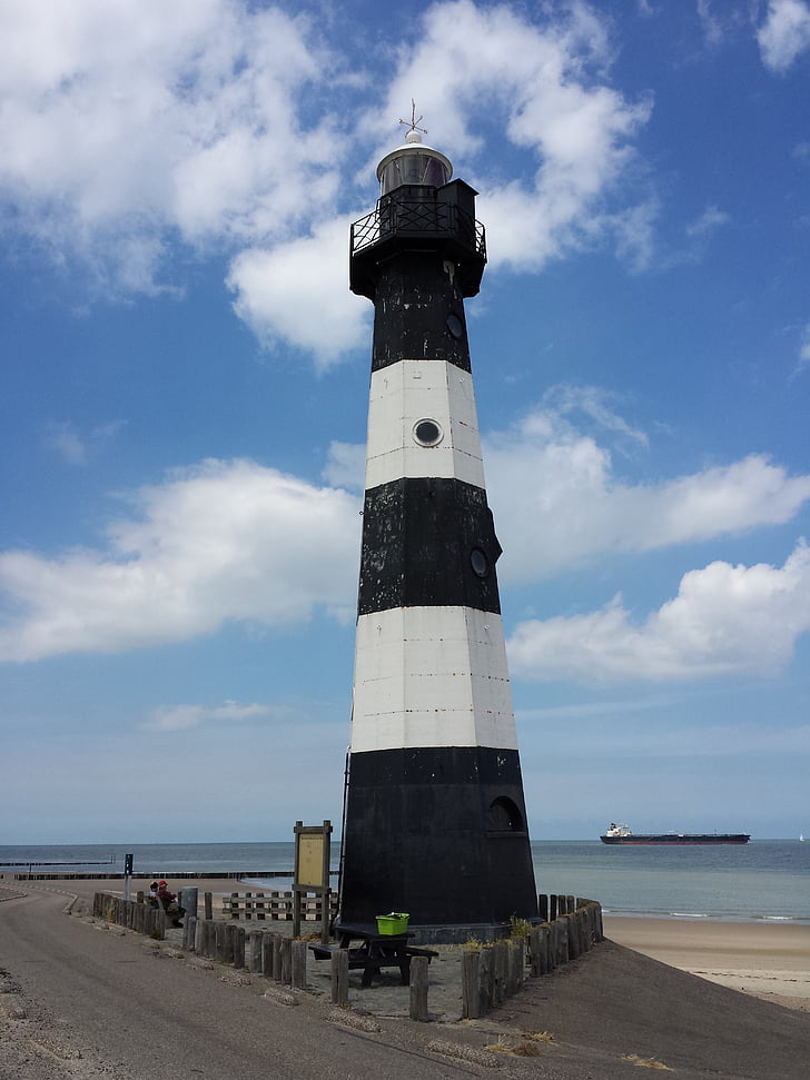 Lighthouse, stranden, havet, vatten, Nederländerna