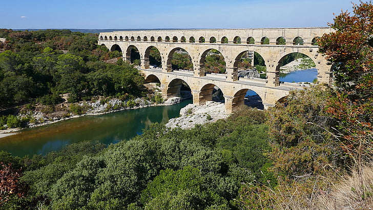 Pont du gard, akvedukt, romerske, UNESCO, Frankrike