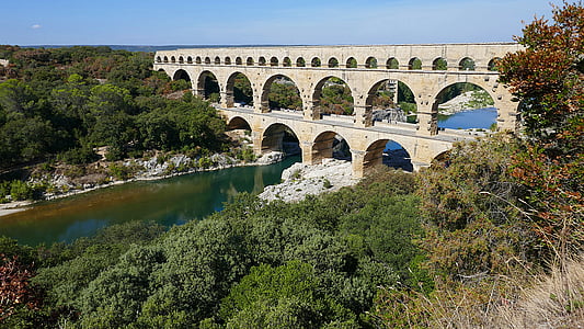 Pont du gard, akvedukt, romerske, UNESCO, Frankrike