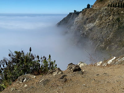 Калифорния, крайбрежие, САЩ, скали, вода, мъгла