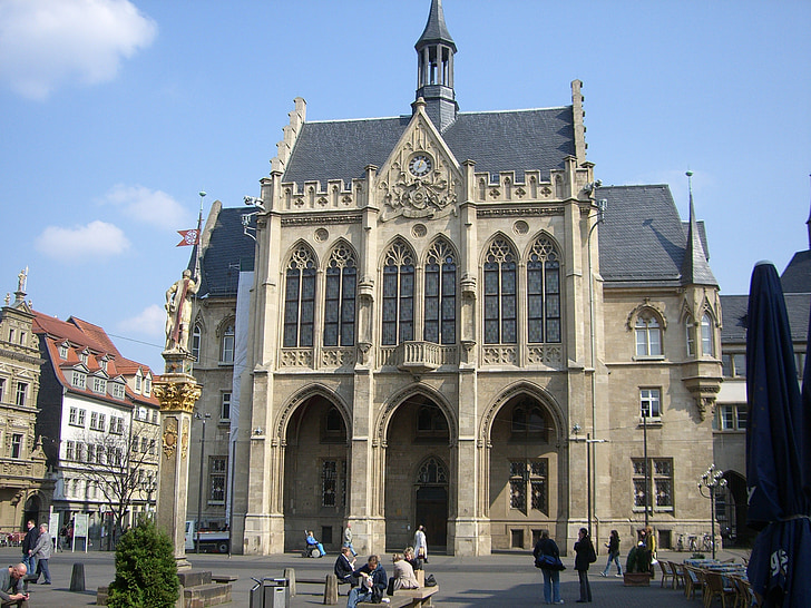 Erfurt, rådhuset, historisk, bygge, sentrum, historiske rådhuset, fasade