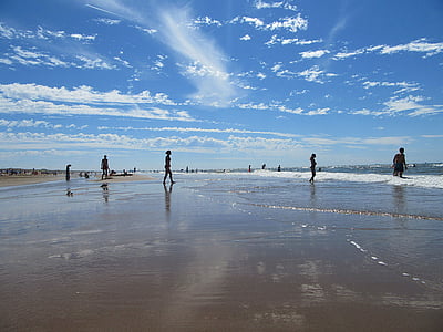 north sea, beach, mirror, coastline, sea, sand, sun