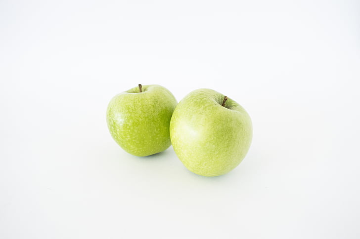 õunad, isoleeritud, roheline, toidu, terve, valge, puu
