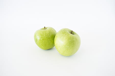 äpplen, isolerade, grön, mat, friska, vit, frukt