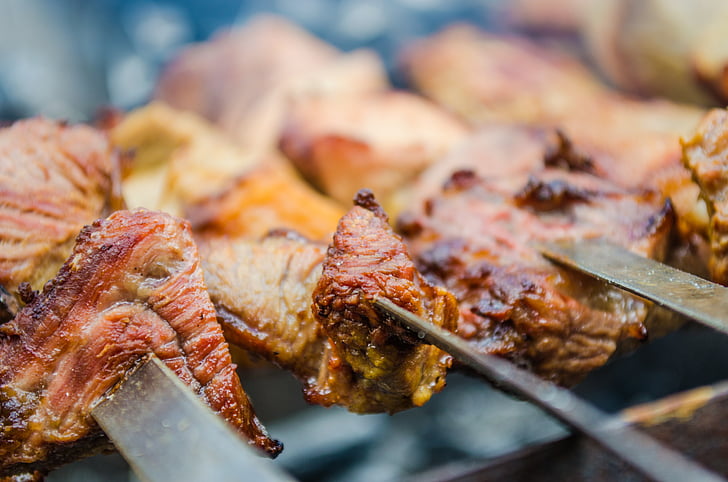 šíš kebab, Barbeque, grilování, svátek, maso, špejle, pánev