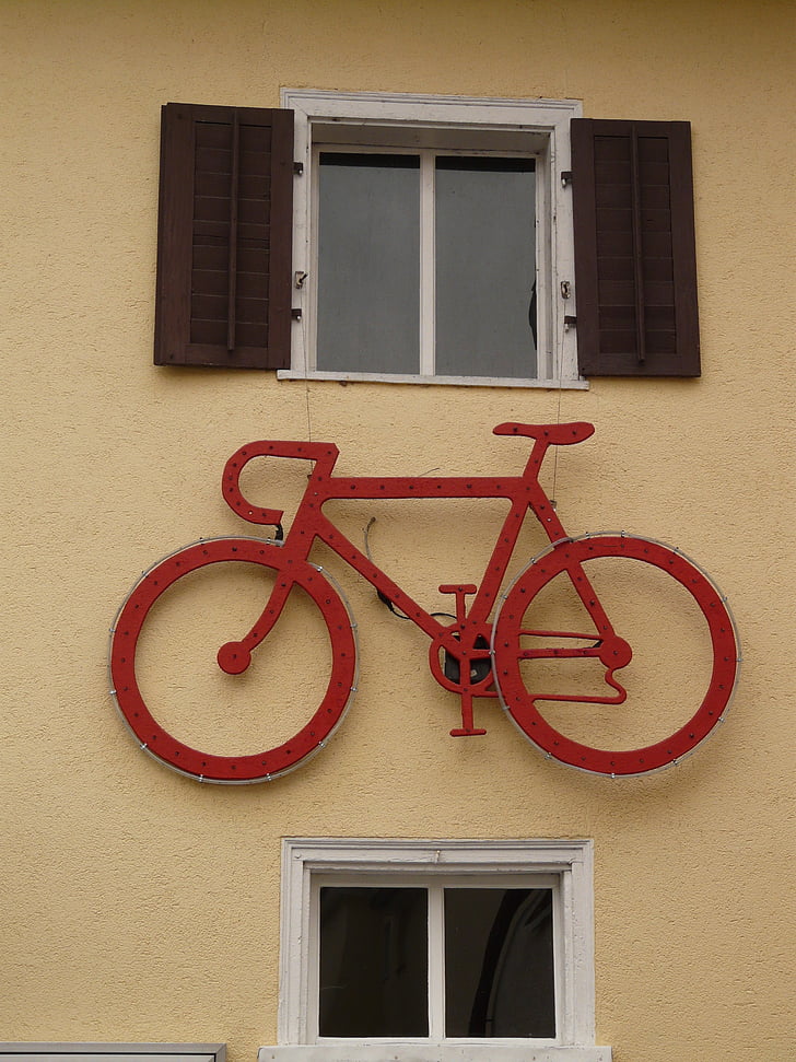 hjulet, cykel, röd, Hauswanden, fönster, konst, arkitektur
