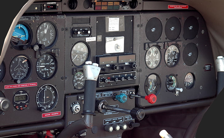 airplane cockpit, aircraft, instrument panel, gauges, airplane, flight, plane
