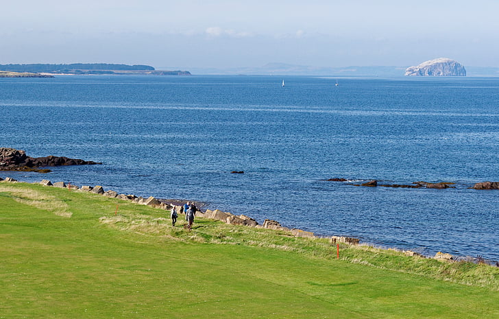 persone, campo da golf, Golf, a piedi, paesaggio, mare, vista sul mare