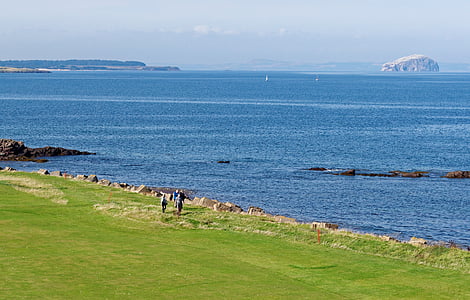 persones, camp de golf, Golf, caminant, paisatge, Mar, marí