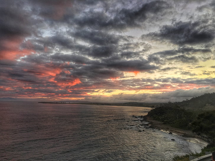 sunset, coastline, coastal, water, ocean, sea, beach