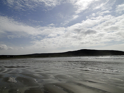 sand beach, sand, clouded sky, ebb, loneliness, beach, water