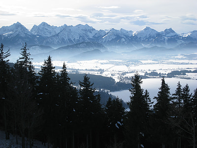 Allgäu, Buching, hauptkamm allgäu Timur, musim dingin, salju, Panorama, pemandangan