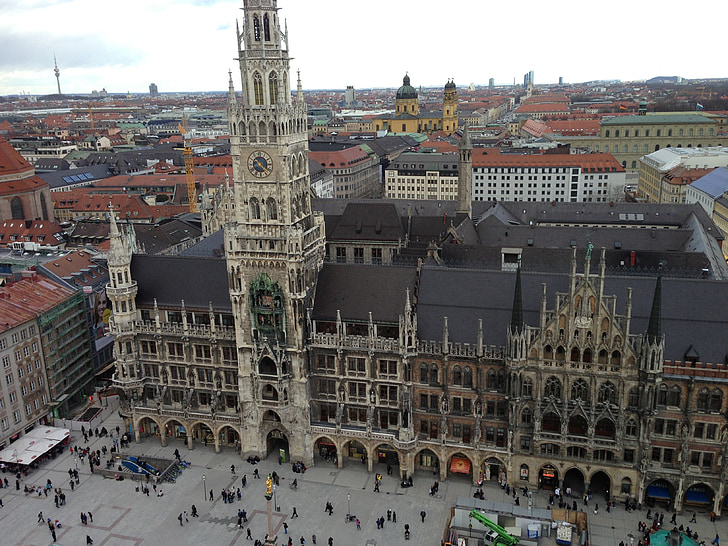 München, városháza, Marienplatz, Bajorország, építészet, Európa, híres hely