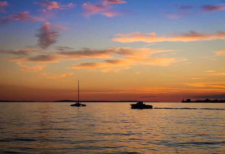 sunset, lake constance, nautical vessel, water, sea, transportation, sky