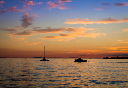 ηλιοβασίλεμα, Λίμνη Κωνσταντία, ναυτικό σκάφος, νερό, στη θάλασσα, μεταφορά, ουρανός