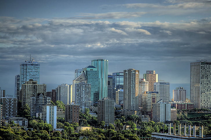 Skyline, belváros, utca-és városrészlet, Edmonton, Alberta, Kanada, építészet