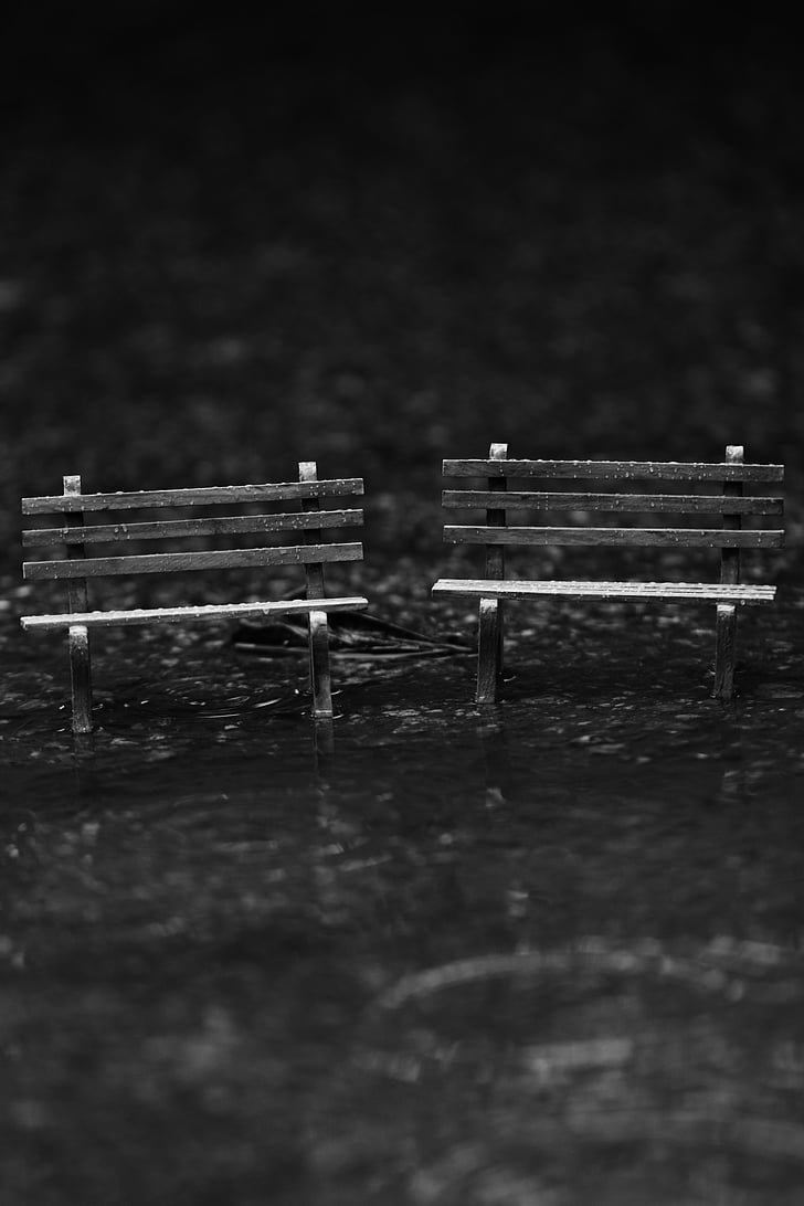 bench, sitting, park, water, tiny, outdoor