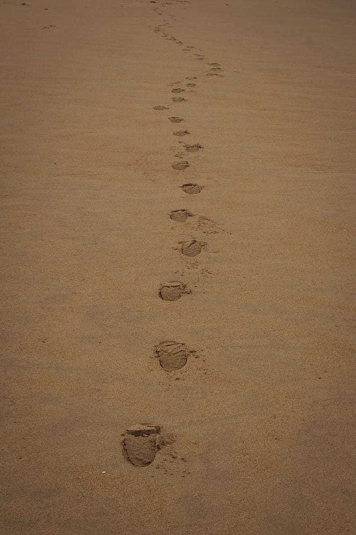 plaža, pijesak, otisak stopala, Zima, korake, priroda, pozadina