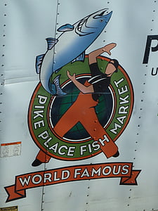 ikan, logo, pasar ikan, dinding pembuluh, pasar, laut