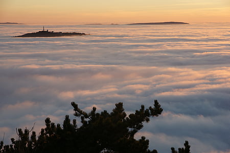 霧, トリエステ湾, ヒルズ, 雲, 風景, ローザ, サンセット