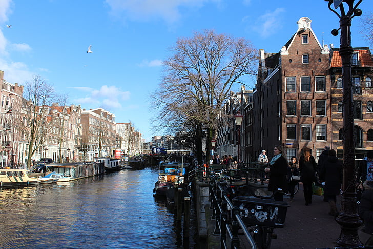 Amsterdam, by, City, historiske centrum, Holland