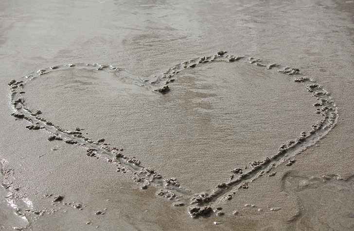 heart, sand drawing, love