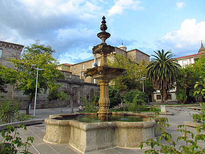 Alameda, Ourense, Plaza, šaltinis, akmuo, Galisija, centras