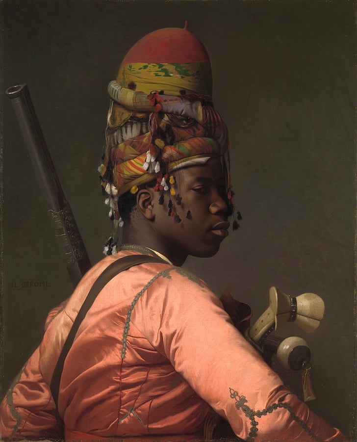 negra, negre, dona, bazouk bashi negre, pintura, pintura d'oli, Jean léon gérôme