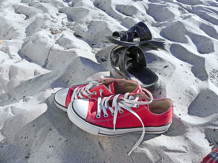 scarpe, spiaggia, sabbia, impronta di scarpa, Convers