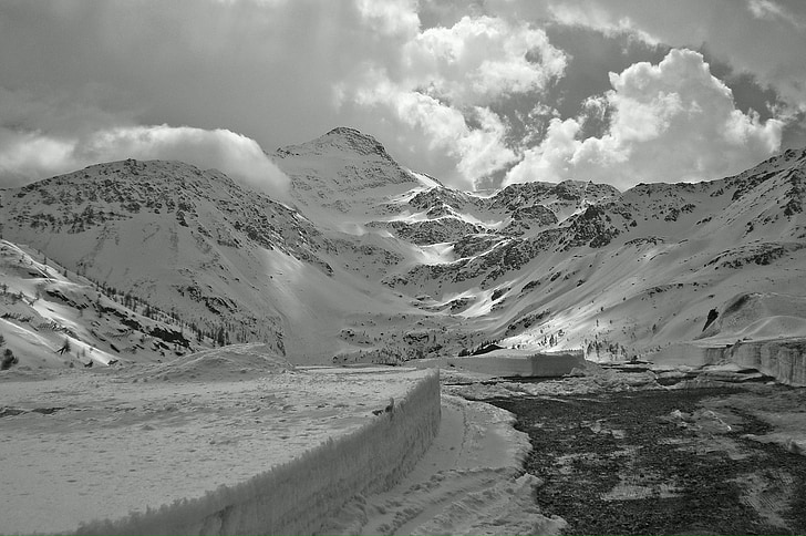 Simplon pass, Schweiz, snö, landskap, vinter, Alperna