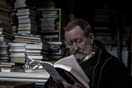 bøger, ældre, mand, roman, gamle, læsning