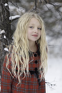 krásne dievča, zimné, sneh, sneženie, portrét, mladý, dievča