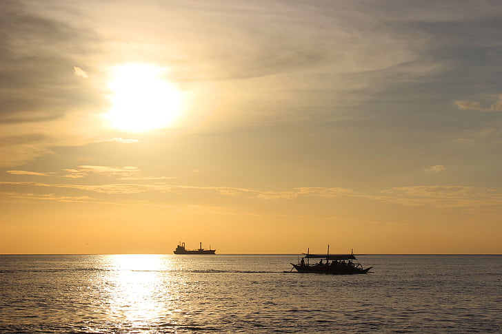 Západ slunce, oceán, reflexe, cestování, Filipíny, Bataan, Luzon