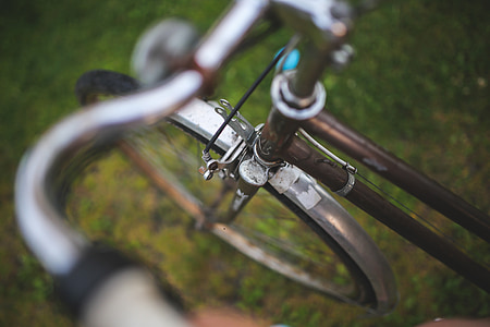 dviratis, dviratis, rato, stabdžiai, stilingas, žolės, senamadiškas