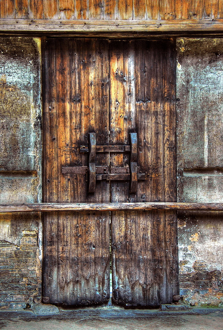 kapı, ahşap, giriş, eski, eski, ahşap - malzeme, hiçbir insan