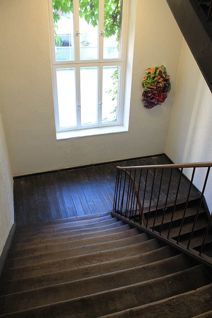 schody, okno, schody, pojawienie się, drewno
