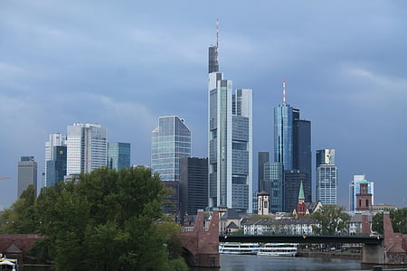 siluets, Frankfurte pie Mainas, Mainhattan, pilsētas centrs, arhitektūra, pilsēta, debesskrāpju