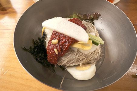 comida coreana, macarrão, comida, Coreano