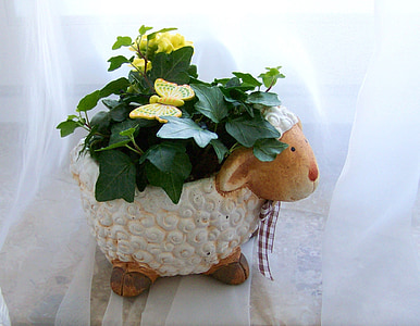 复活节, 羔羊, 黄色珊瑚花, 琥珀色, 花束