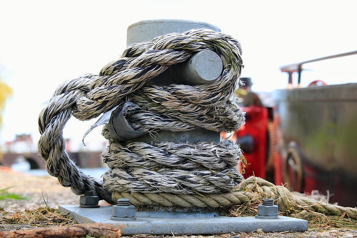 bollard, rope, harness lines, seafaring, create, fixing, close up