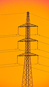 high voltage, pylon, electricity, tower, sunset, power, energy