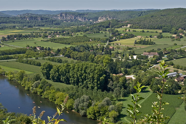 Dordogne, Francija, nebo, oblaki, gore, scensko, gozd