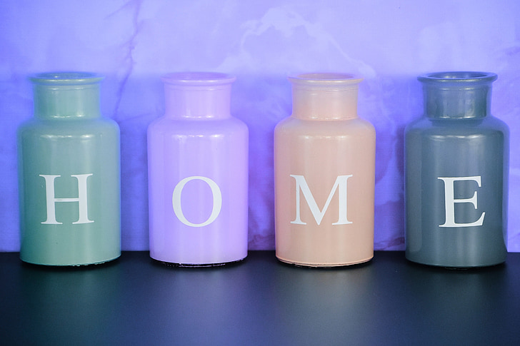 hjem, hjemme, vaser, fargerike, glass, dekorasjon