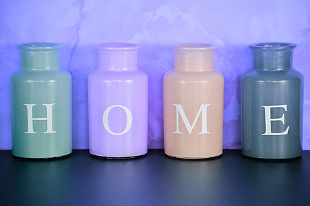 hjem, Hjemme, vaser, farverige, glas, dekoration