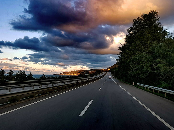road, cloud, in the evening