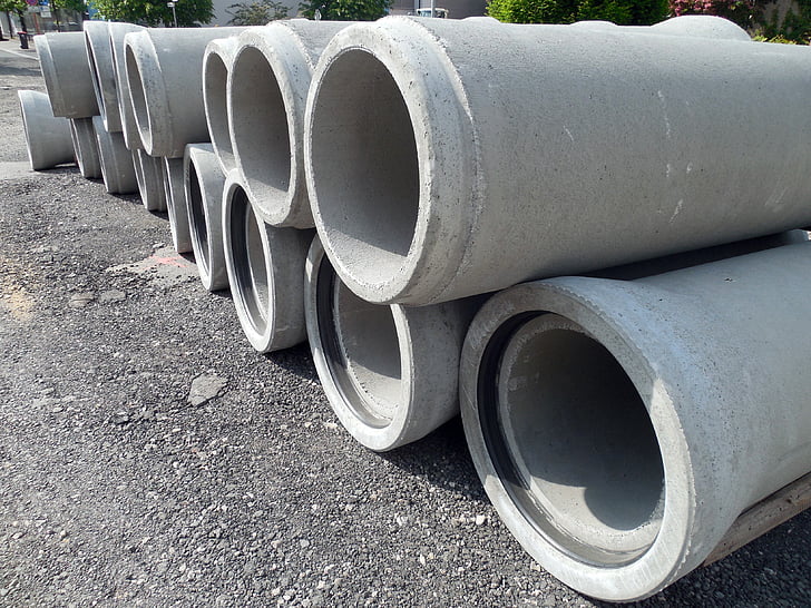 pipes, concrete pipes, construction material, site