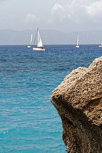 pedra, rocha, Grécia, Rhodes, mar, água, onda